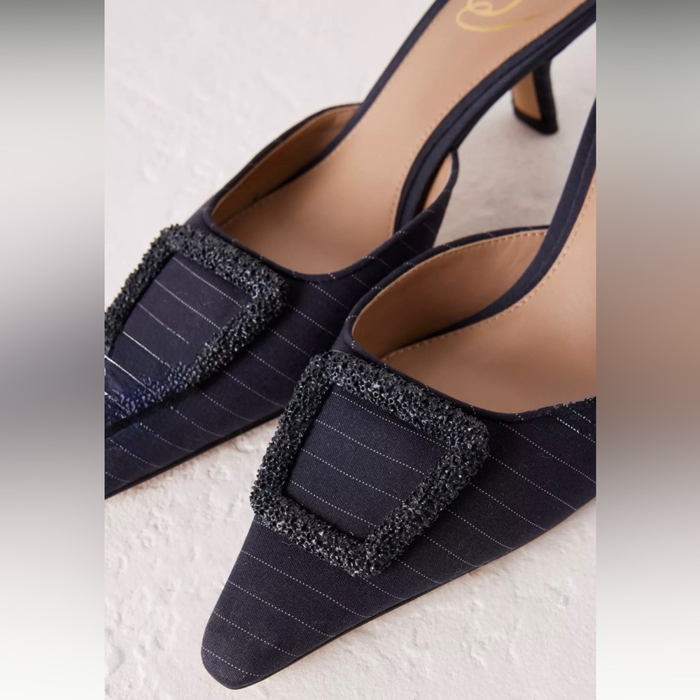 Anthropologie Sam Edelman Brit Spitz-Zehen Kitten Heel Mules - Picture 2 of 6